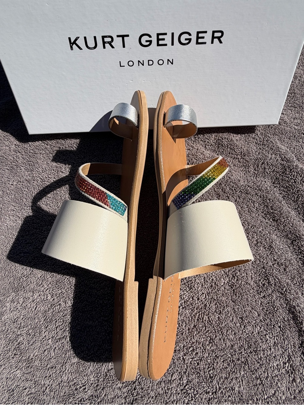 Kurt Geiger Leather Slip-On Sandals with Rainbow Crystal Straps Women’s 8.5 - Picture 7 of 14